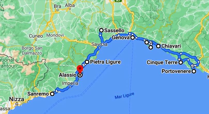 Map with the ten places in Liguria that you must absolutely visit